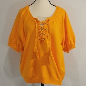 NWT J Crew Lace Up Short Sleeved Sweatshirt in Apricot University Terry - Sz M